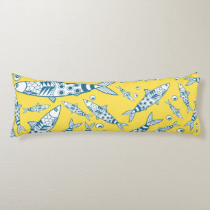 Portuguese Lisbon Sardines Pattern Azulejos Yellow Body Cushion