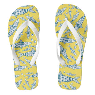 Portuguese Lisbon Sardines Pattern Azulejos Yellow Flip Flops