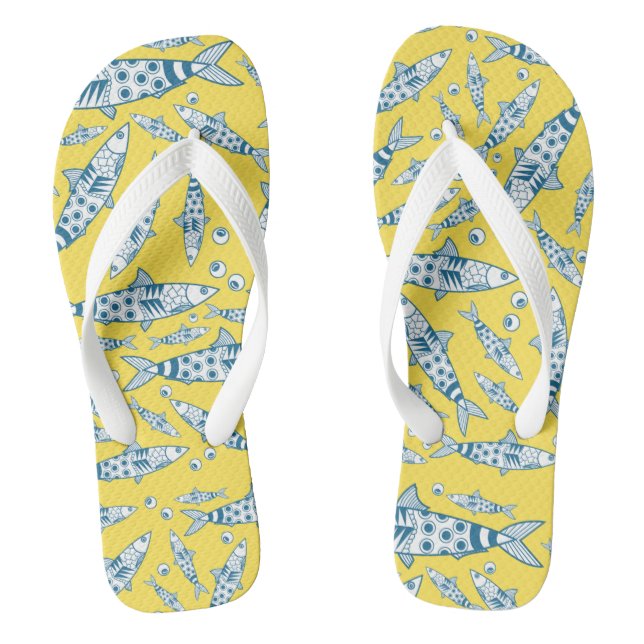 Portuguese Lisbon Sardines Pattern Azulejos Yellow Flip Flops (Footbed)