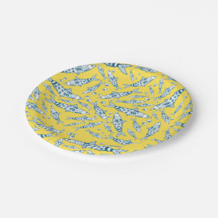 Portuguese Lisbon Sardines Pattern Azulejos Yellow Paper Plate