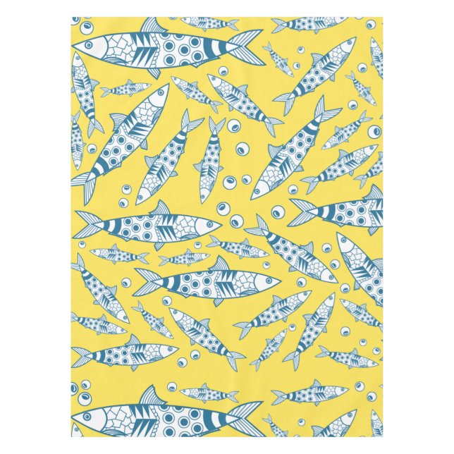 Portuguese Lisbon Sardines Pattern Azulejos Yellow Tablecloth (Front)