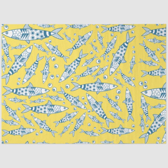Portuguese Lisbon Sardines Pattern Azulejos Yellow Tissue Paper (Front)