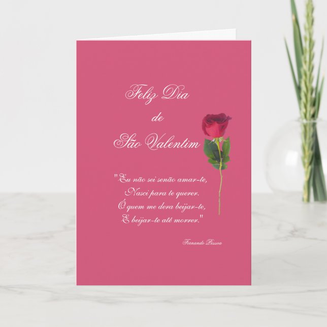 Portuguese: love poem and red rose-Valentine's day Holiday Card (Front)