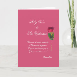 Portuguese: love poem and red rose-Valentine's day Holiday Card