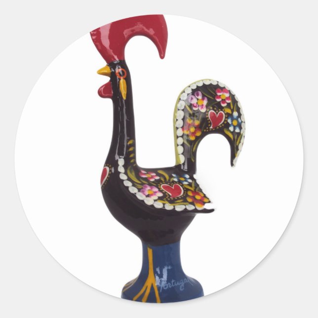 Portuguese Lucky Rooster Classic Round Sticker (Front)