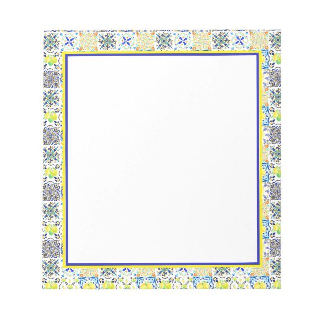 Portuguese Majolica Azulejo Mediterranean Lemon  Notepad (Front)