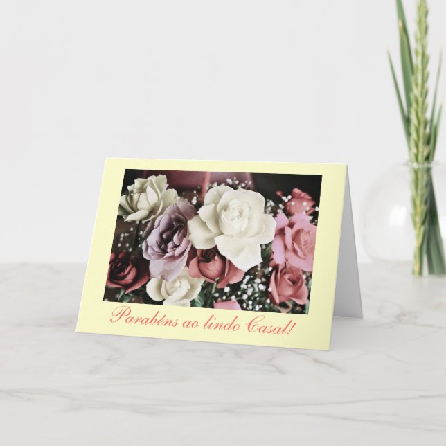 Portuguese: Marriage / wedding Roses Card (Front)