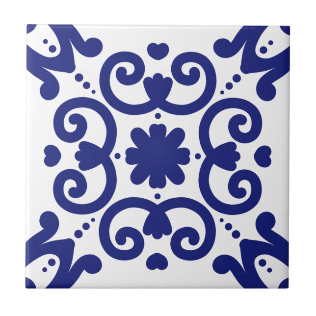 Portuguese Mediterranean Blue White Stylish Tile (Front)