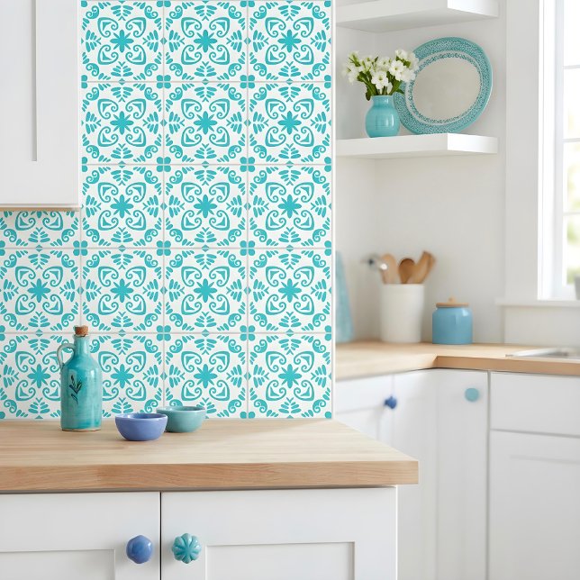 Portuguese Mediterranean Fresh Turquoise White Tile (Creator Uploaded)