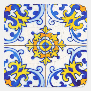 Portuguese Mosaic Azulejo Art Tile Square Sticker
