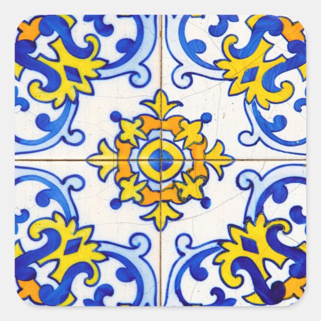 Portuguese Mosaic Azulejo Art Tile Square Sticker (Front)