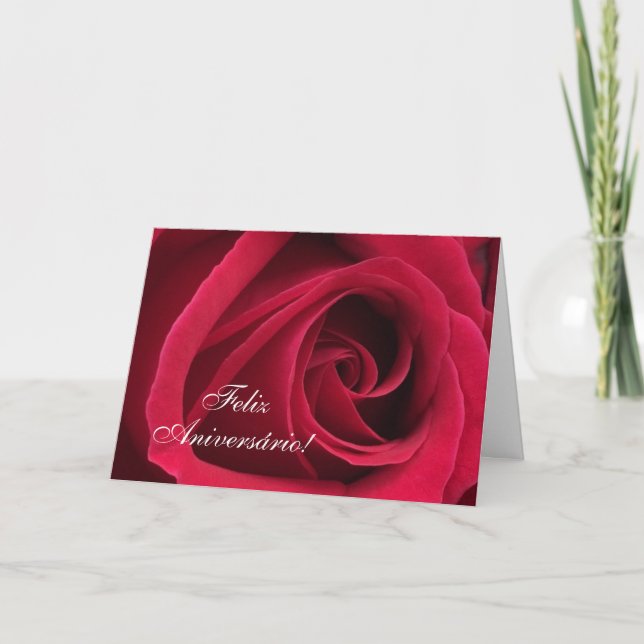 Portuguese: Parabens! Birthday rose Card (Front)