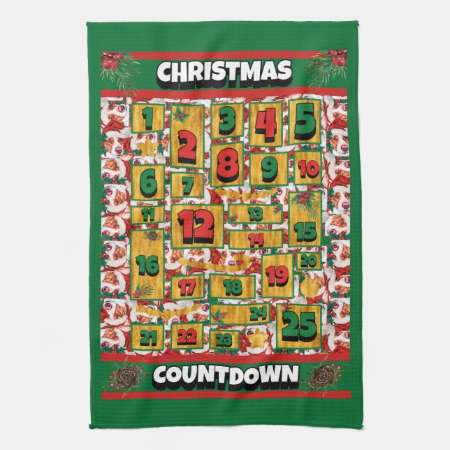 Portuguese Podengo Countdown Christmas Advent Dog Tea Towel (Vertical)