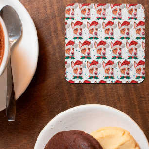 Portuguese Podengo Dog Breed Christmas Stars Square Paper Coaster