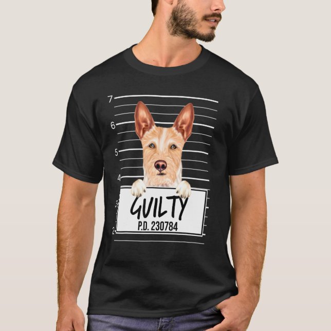 Portuguese Podengo Pequeno Mugshot Guilty Dog T-Shirt (Front)