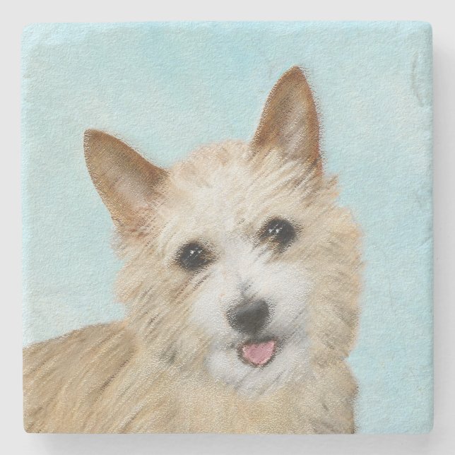 Portuguese Podengo Pequeno Painting - Original Art Stone Coaster (Front)