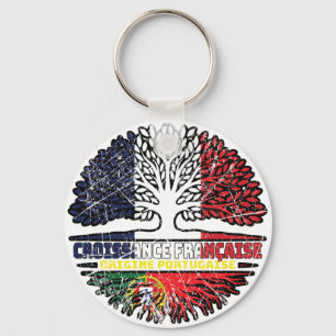 Portuguese Portugal French France Tree Roots Flag Key Ring