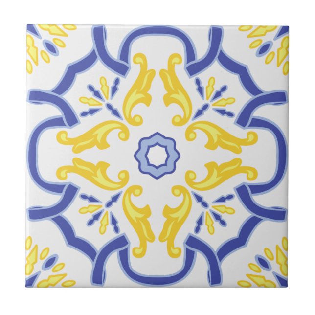 Portuguese Portugal Mediterranean blue yellow  Tile (Front)
