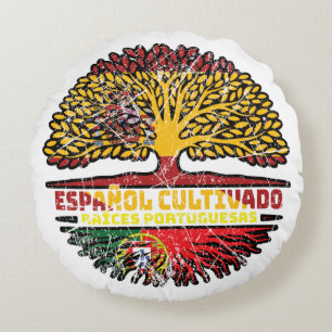 Portuguese Portugal Spain Spanish Tree Roots Flag Round Cushion