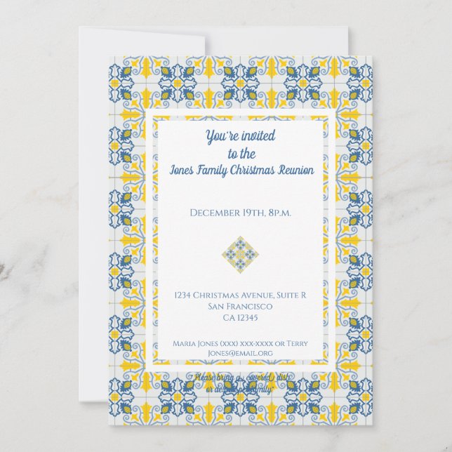 Portuguese pretty tiles frame for family Christmas Invitation (Front)
