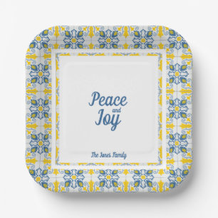 Portuguese pretty tiles frame for family Christmas Paper Plate