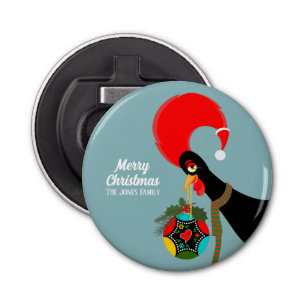 Portuguese Rooster and holly Christmas bauble Bottle Opener