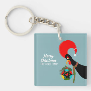Portuguese Rooster and holly Christmas bauble Key Ring