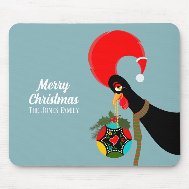 Portuguese Rooster and holly Christmas bauble Mouse Mat (Front)
