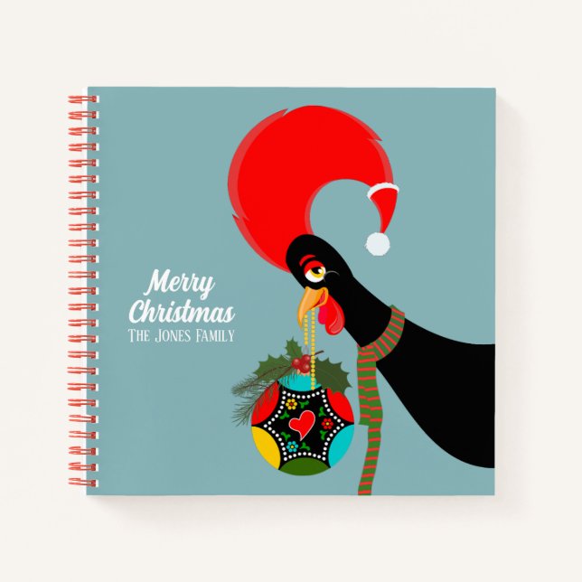 Portuguese Rooster and holly Christmas bauble Notebook (Front)