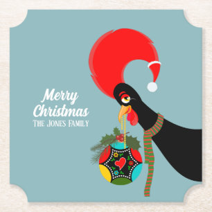 Portuguese Rooster and holly Christmas bauble Paper Coaster