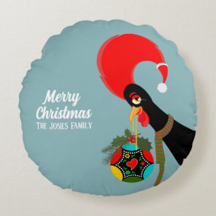 Portuguese Rooster and holly Christmas bauble Round Cushion