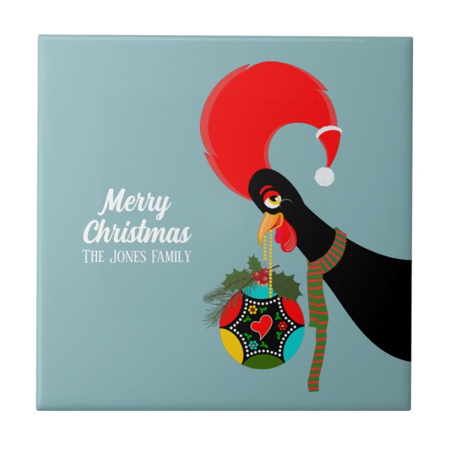 Portuguese Rooster and holly Christmas bauble Tile (Front)