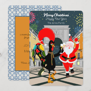 Portuguese Rooster and Santa toast to the New Year Card