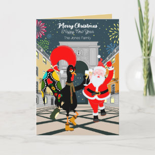 Portuguese Rooster and Santa toast to the New Year Card