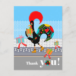 Portuguese Rooster Birthday Party Thank You Postcard