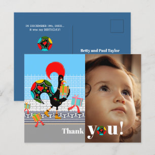 Portuguese Rooster Birthday Party Thank You Postcard