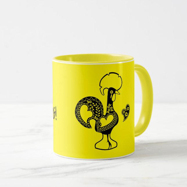 Portuguese Rooster Bom dia- Good morning quote Mug (Front Right)