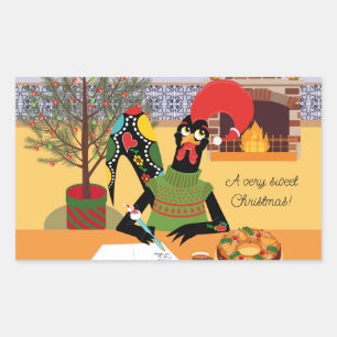 Portuguese Rooster Christmas Greeting Card   Rectangular Sticker