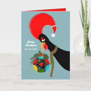 Portuguese Rooster Christmas holly bauble Card