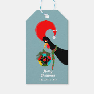 Portuguese Rooster Christmas holly bauble Gift Tags