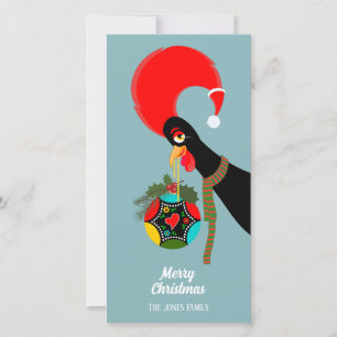 Portuguese Rooster Christmas holly bauble  Holiday Card