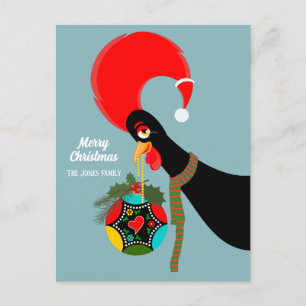 Portuguese Rooster  Christmas holly bauble Holiday Postcard
