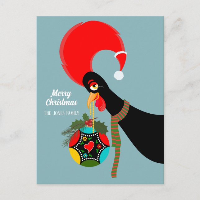 Portuguese Rooster  Christmas holly bauble Holiday Postcard (Front)