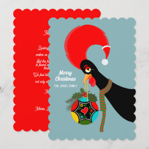 Portuguese Rooster Christmas Lights and Baubles Card