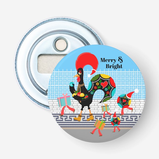 Portuguese Rooster Festive Christmas Parade Bottle Opener (Front)