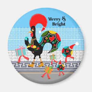 Portuguese Rooster Festive Christmas Parade Magnet
