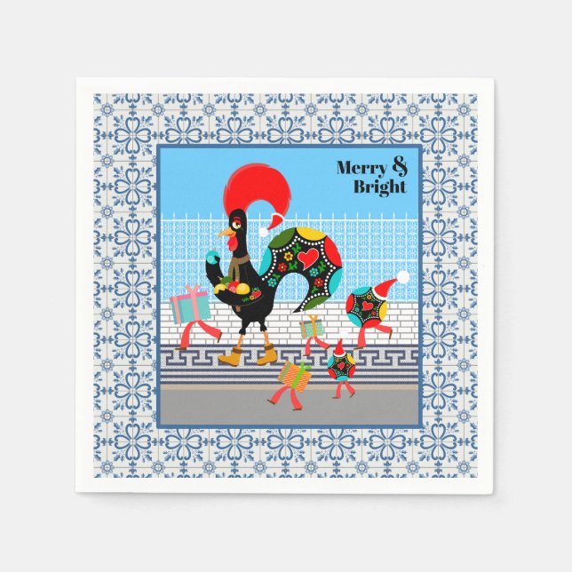 Portuguese Rooster Festive Christmas Parade Napkin (Front)