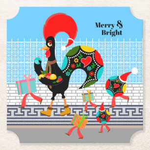 Portuguese Rooster Festive Christmas Parade Paper Coaster