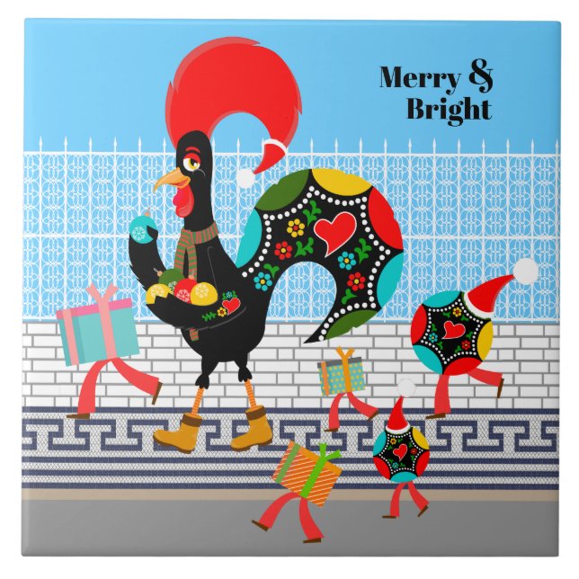 Portuguese Rooster Festive Christmas Parade Tile (Front)