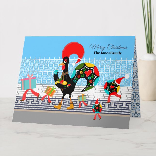 Portuguese Rooster Gifts and Baubles Parade Card (Front)